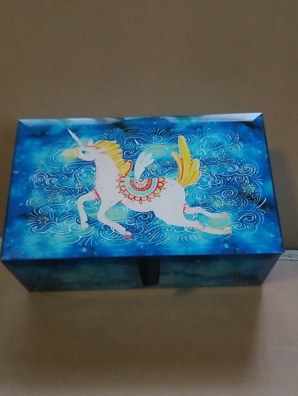 Glass, Velvet-Lined Jewelry Box w/Unicorn